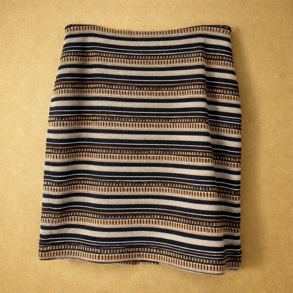 Doncaster Black and Orange Striped A-Line Skirt - size 8.